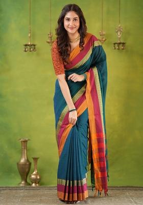 Rama Green Weaving Cotton Saree Set