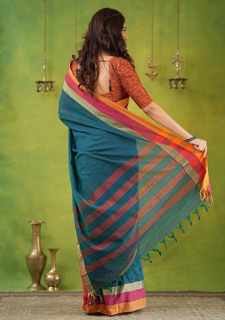 Rama Green Weaving Cotton Saree Set