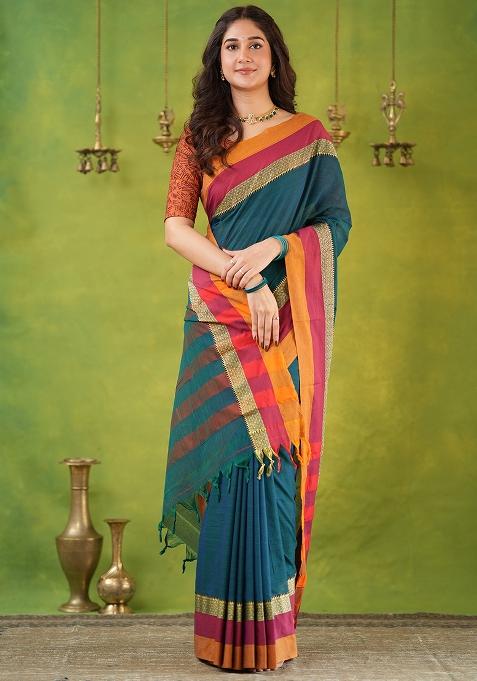 Rama Green Weaving Cotton Saree Set
