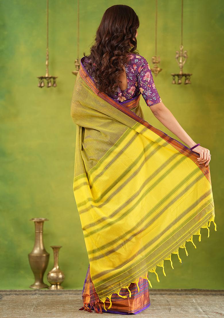 Dusty Green Weaving Cotton Saree Set