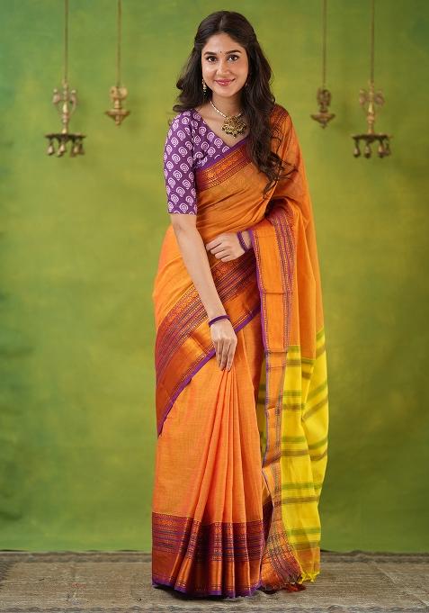 Mustard Yellow Weaving Cotton Saree Set