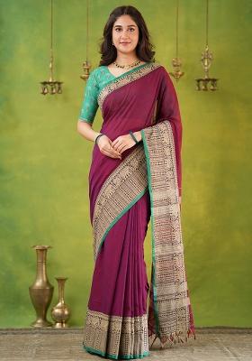 Pink Weaving Cotton Saree Set