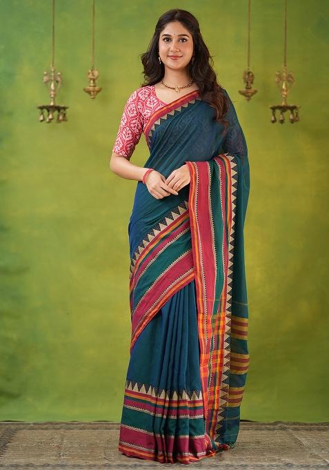 Green Weaving Cotton Saree Set