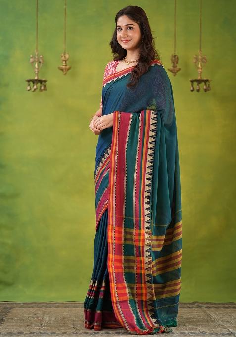 Green Weaving Cotton Saree Set