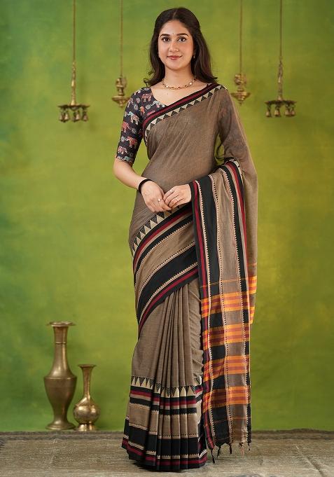 Grey Weaving Cotton Saree Set