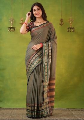 Grey Weaving Cotton Saree Set