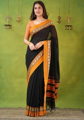 Black Weaving Cotton Saree Set