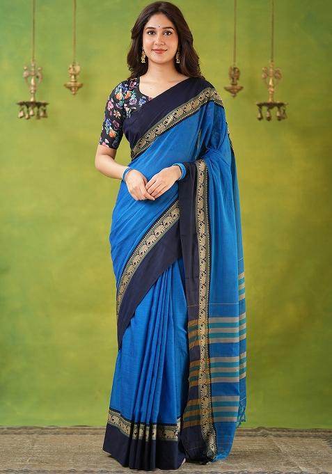 Sky Blue Weaving Cotton Saree Set