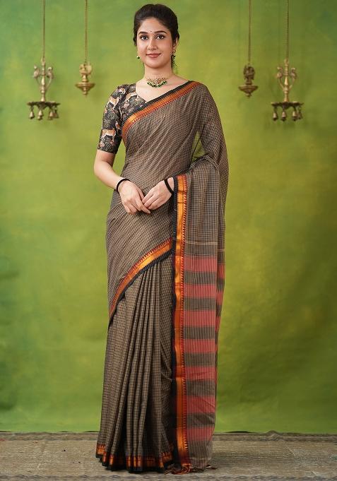 Grey Weaving Cotton Saree Set