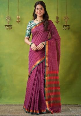 Pink Weaving Cotton Saree Set