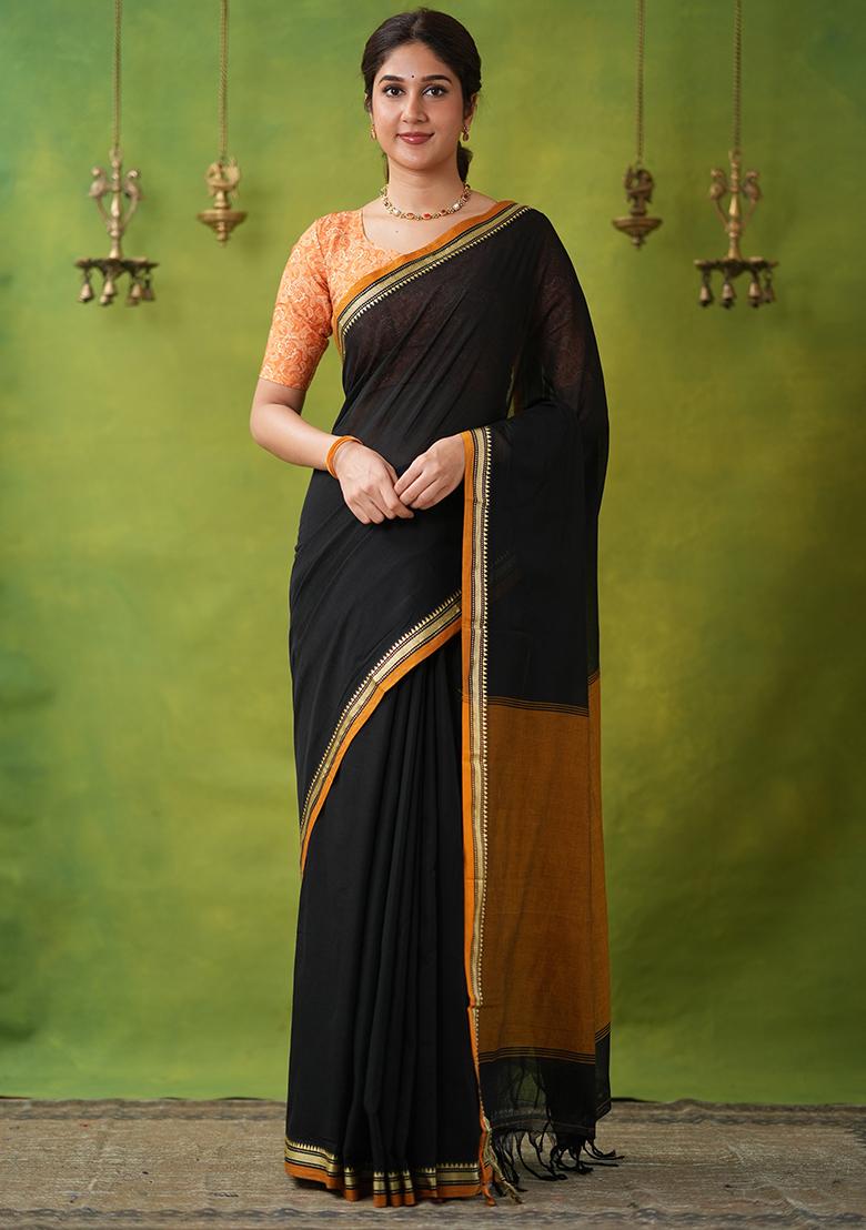 Black Weaving Cotton Saree Set