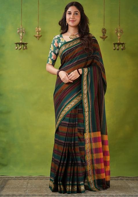 Multi Weaving Cotton Saree Set