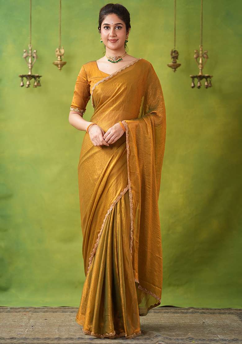 Gold Embroidered Zimmy Choo Saree Set - Indya