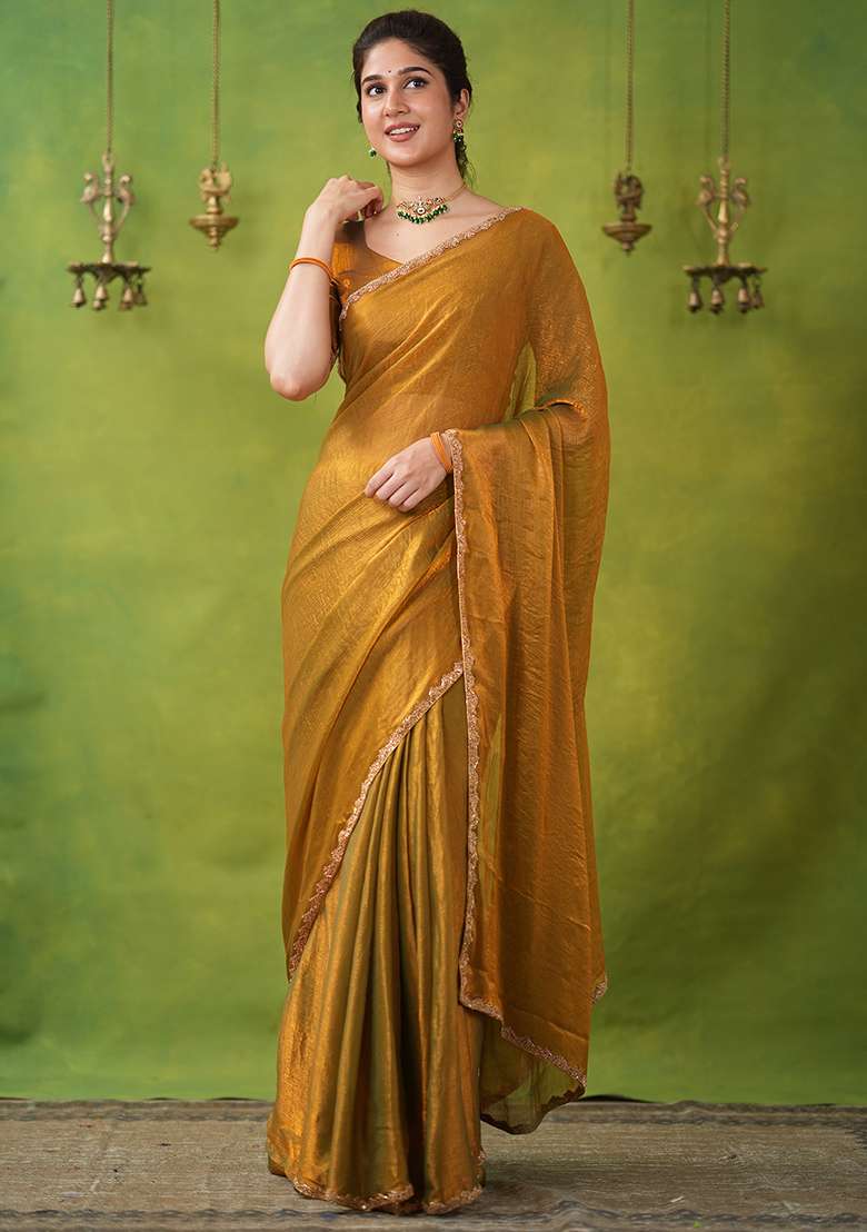 Gold Embroidered Zimmy Choo Saree Set - Indya