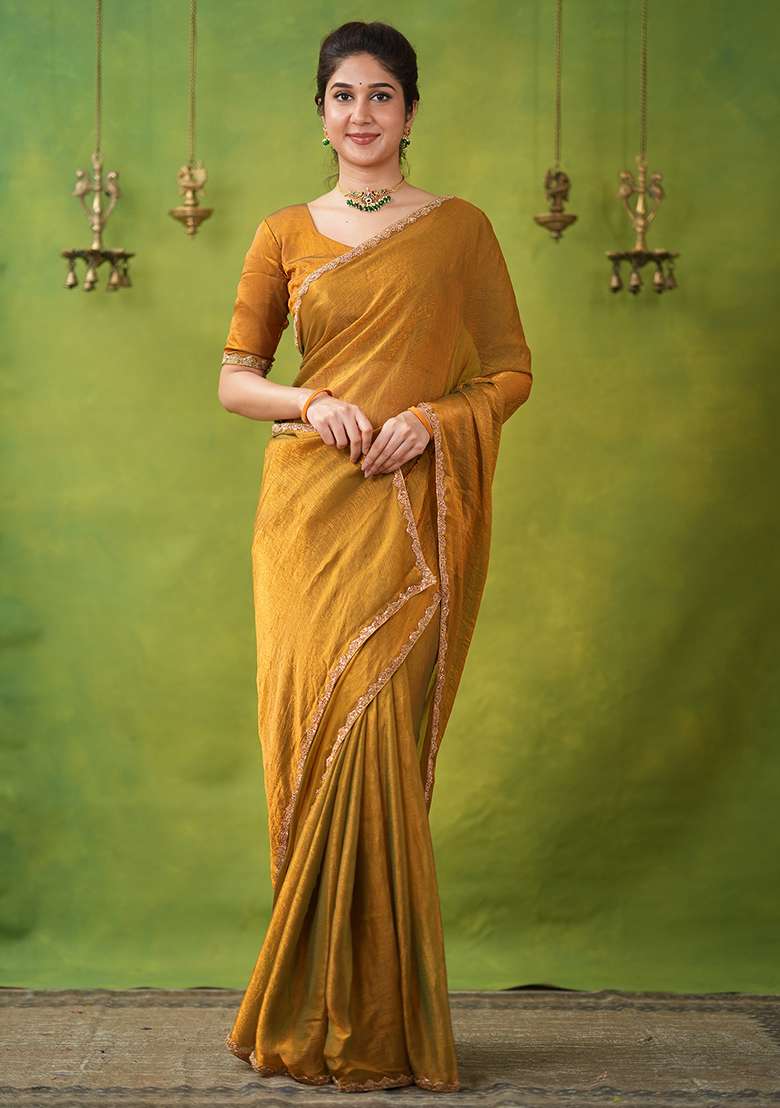 Gold Embroidered Zimmy Choo Saree Set - Indya
