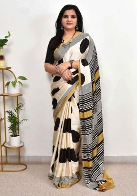 White Embroidered Silk Saree Set