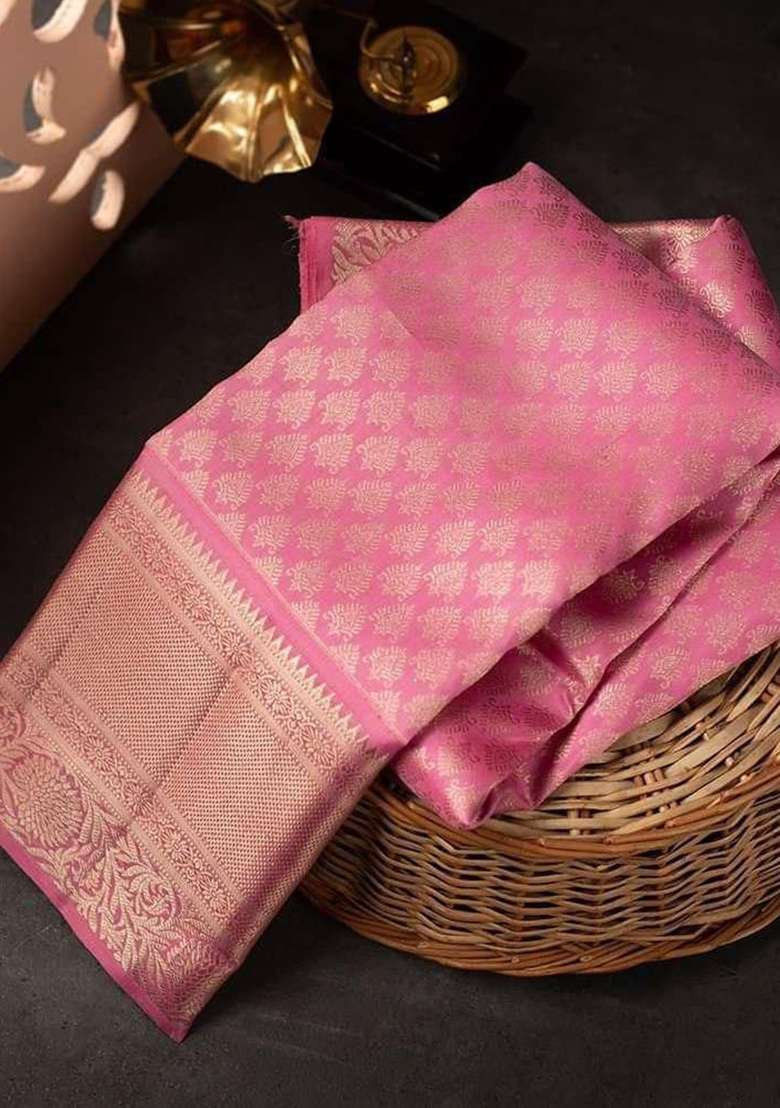 Pink Embroidered Silk Blend Saree Set for Diwali and Festive Wear - Indya