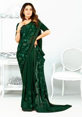 Bottal Green Embroidered Georgette Saree Set