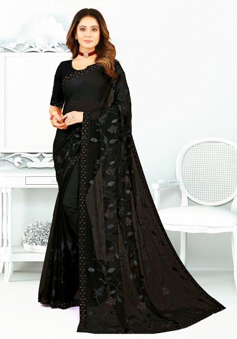 Black Embroidered Georgette Saree Set