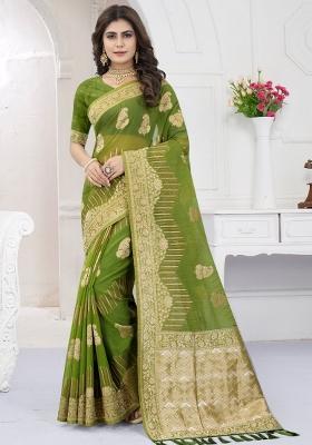 Perrot Green Weaving Viscose Organza Saree Set