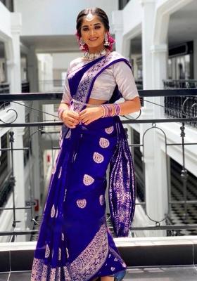 Blue Jacquard Work Soft Lichi Silk Saree Set