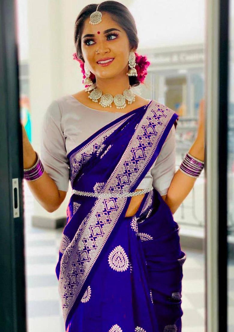 Blue Jacquard Work Soft Lichi Silk Saree Set