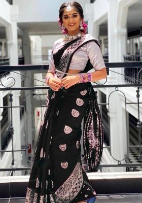 Black Jacquard Work Soft Lichi Silk Saree Set