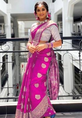 Pink Jacquard Work Soft Lichi Silk Saree Set