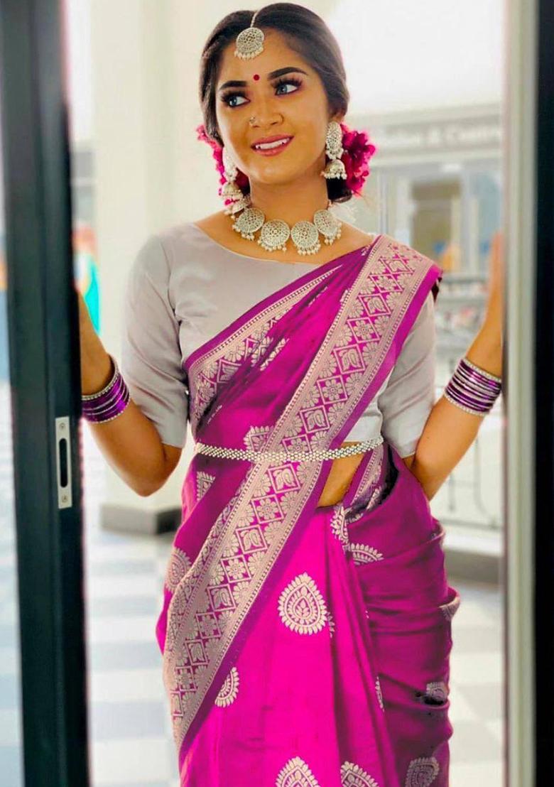 Pink Jacquard Work Soft Lichi Silk Saree Set