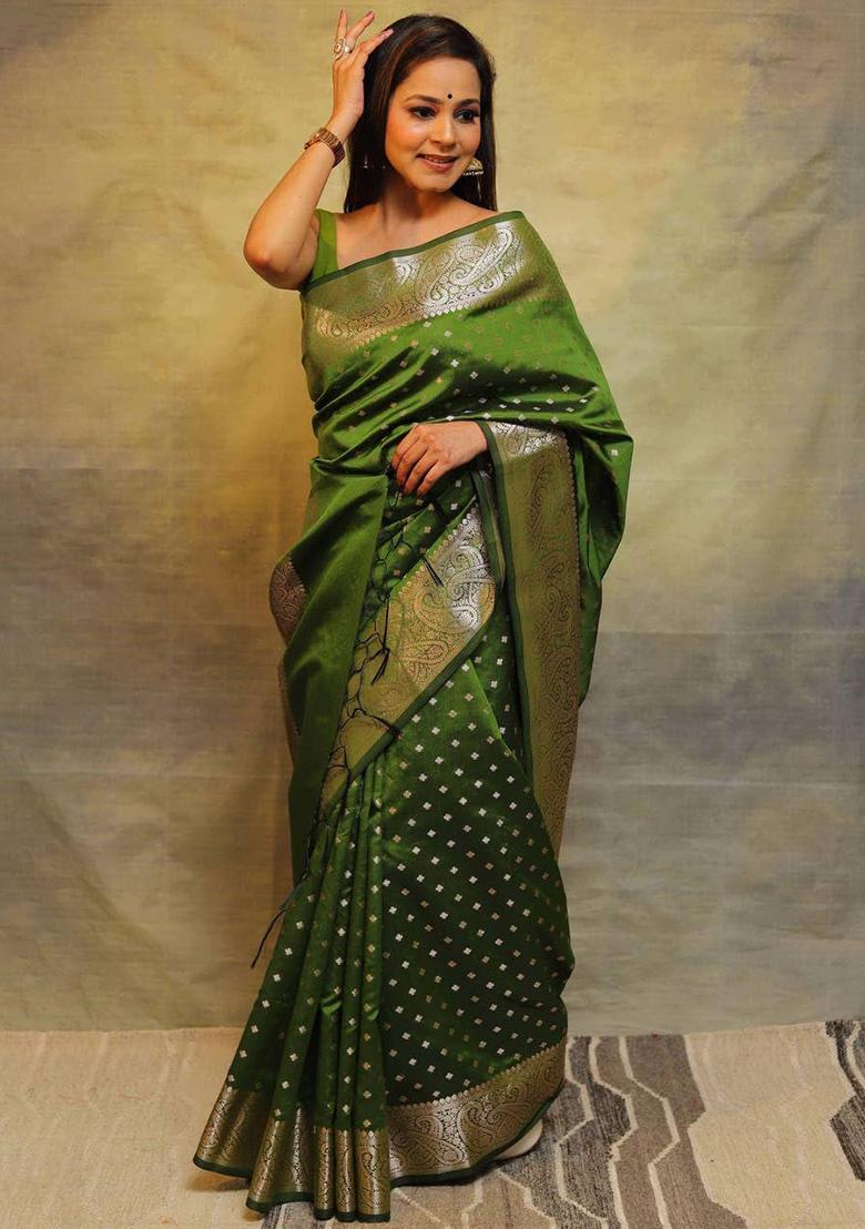 Mehendi Green Jacquard Work Soft Lichi Silk Saree Set