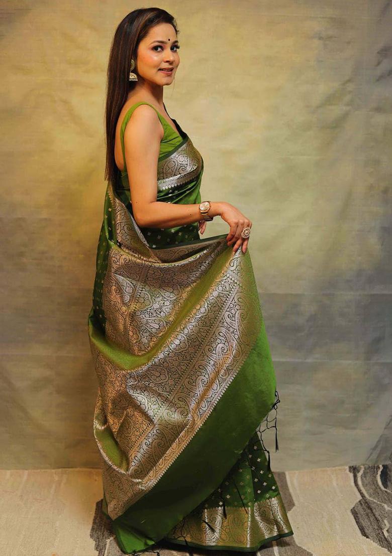 Mehendi Green Jacquard Work Soft Lichi Silk Saree Set