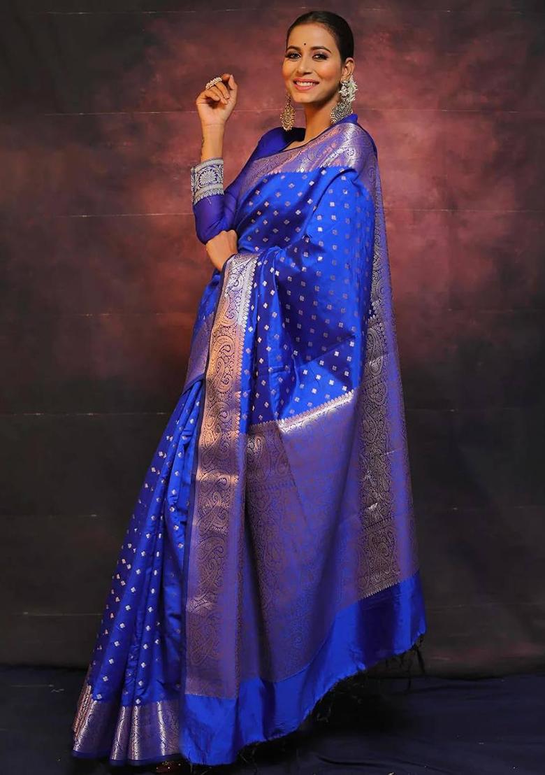 Blue Jacquard Work Soft Lichi Silk Saree Set