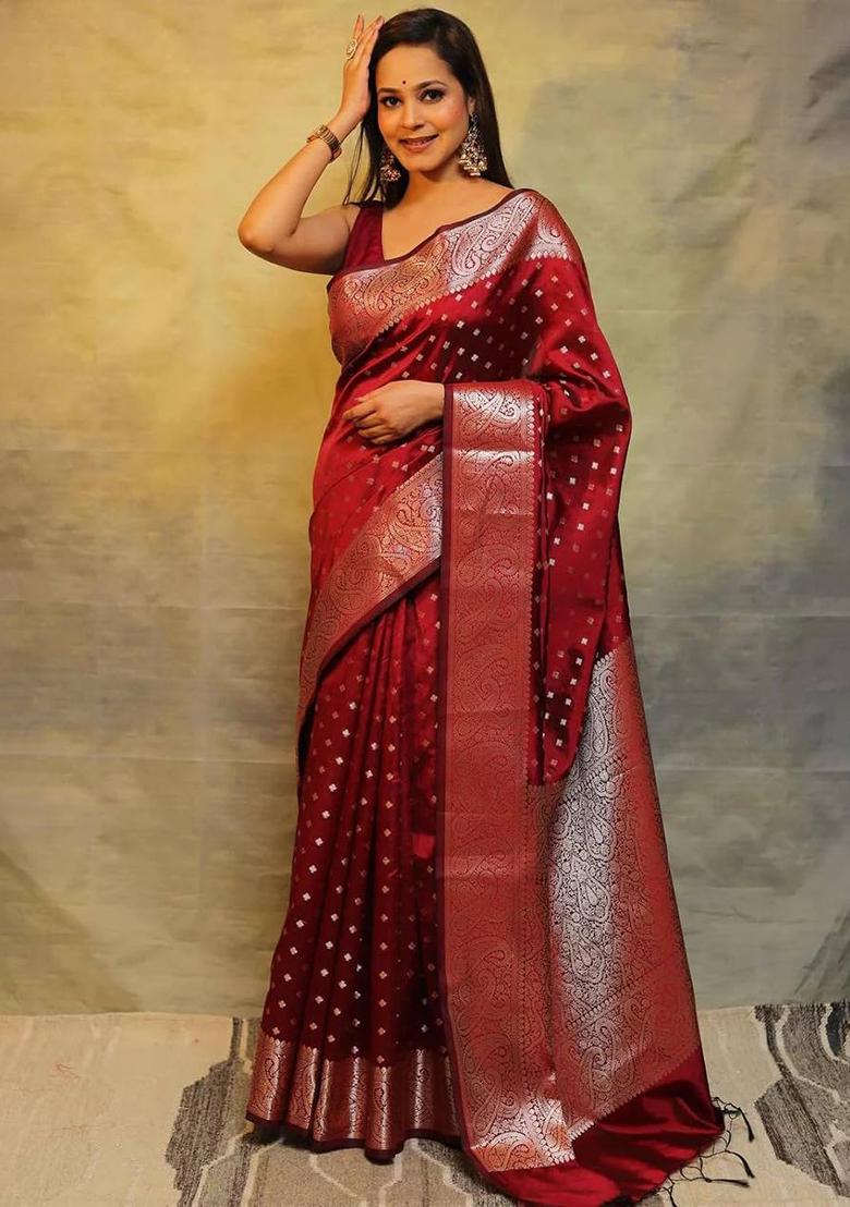 Red Jacquard Work Soft Lichi Silk Saree Set