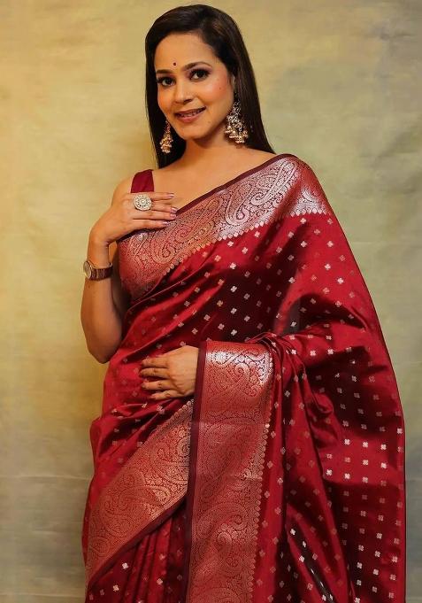 Red Jacquard Work Soft Lichi Silk Saree Set