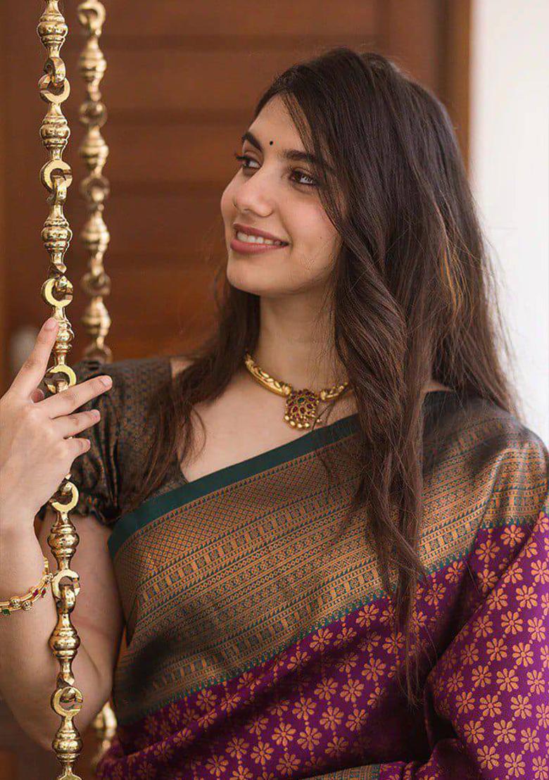 Purple Jacquard Work Soft Lichi Silk Saree Set