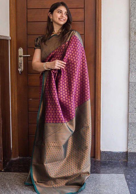 Purple Jacquard Work Soft Lichi Silk Saree Set