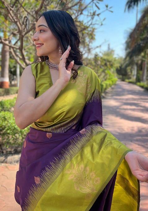 Wine Jacquard Work Soft Lichi Silk Saree Set