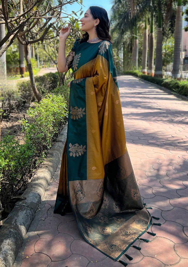 Mustard Yellow Jacquard Work Soft Lichi Silk Saree Set