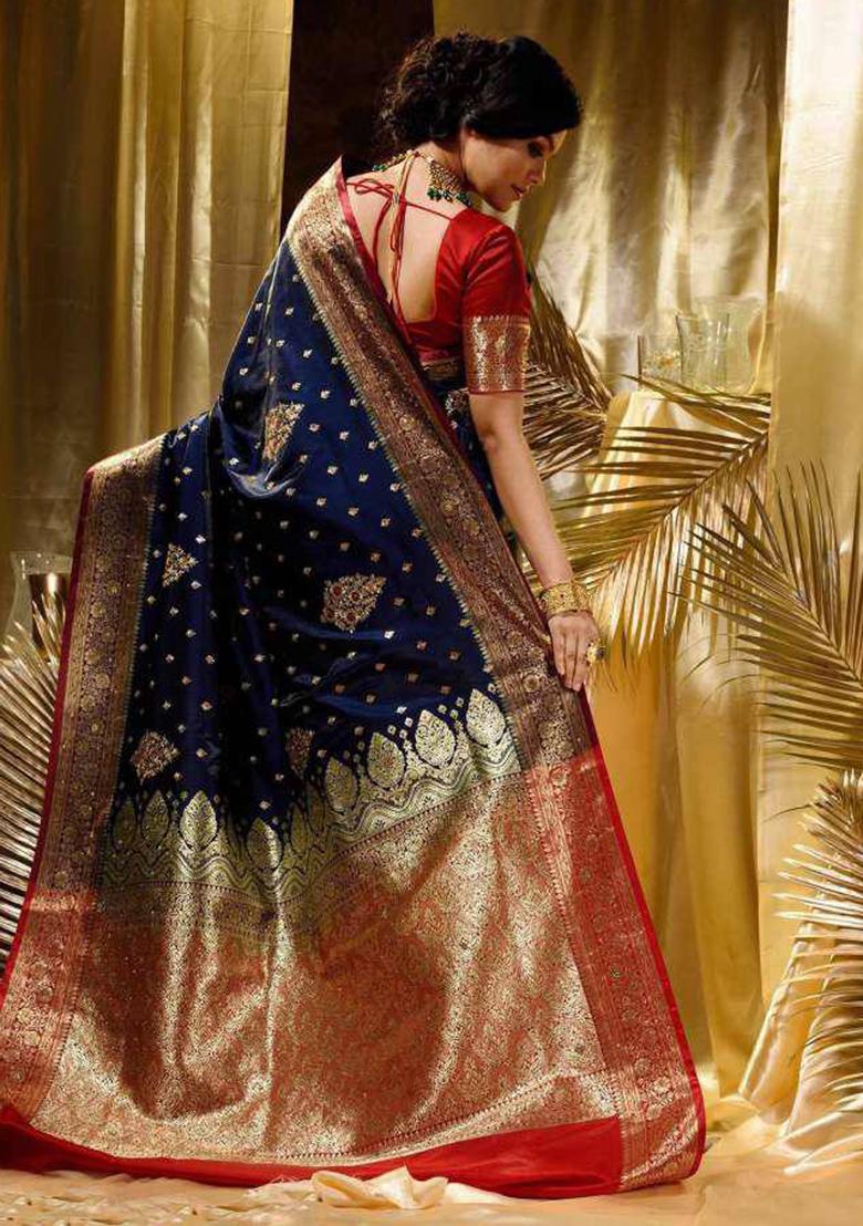 Blue Jacquard Work Soft Lichi Silk Saree Set