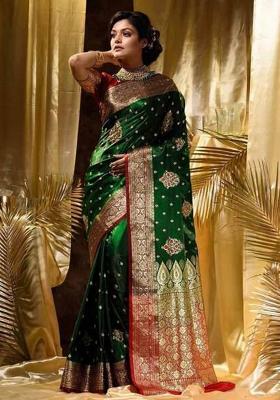 Green Jacquard Work Soft Lichi Silk Saree Set