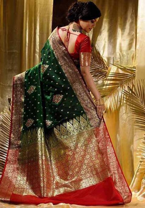 Green Jacquard Work Soft Lichi Silk Saree Set
