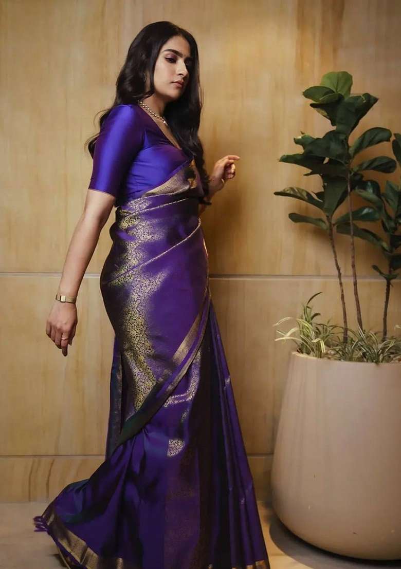 Purple Work Soft Lichi Silk Jacquard Saree Set for Diwali | Wedding & Festive Wear - Indya