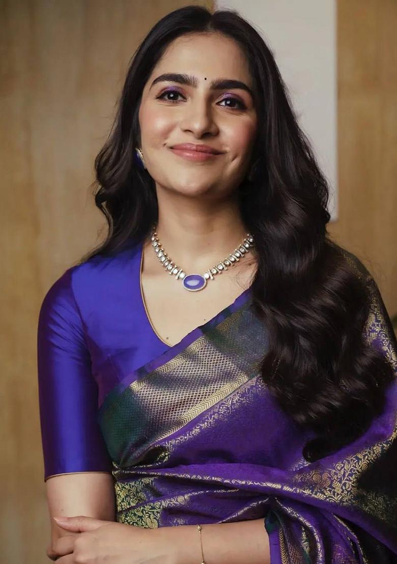 Purple Jacquard Work Soft Lichi Silk Saree Set