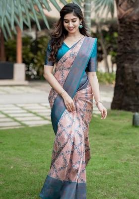 Pink Jacquard Work Soft Lichi Silk Saree Set