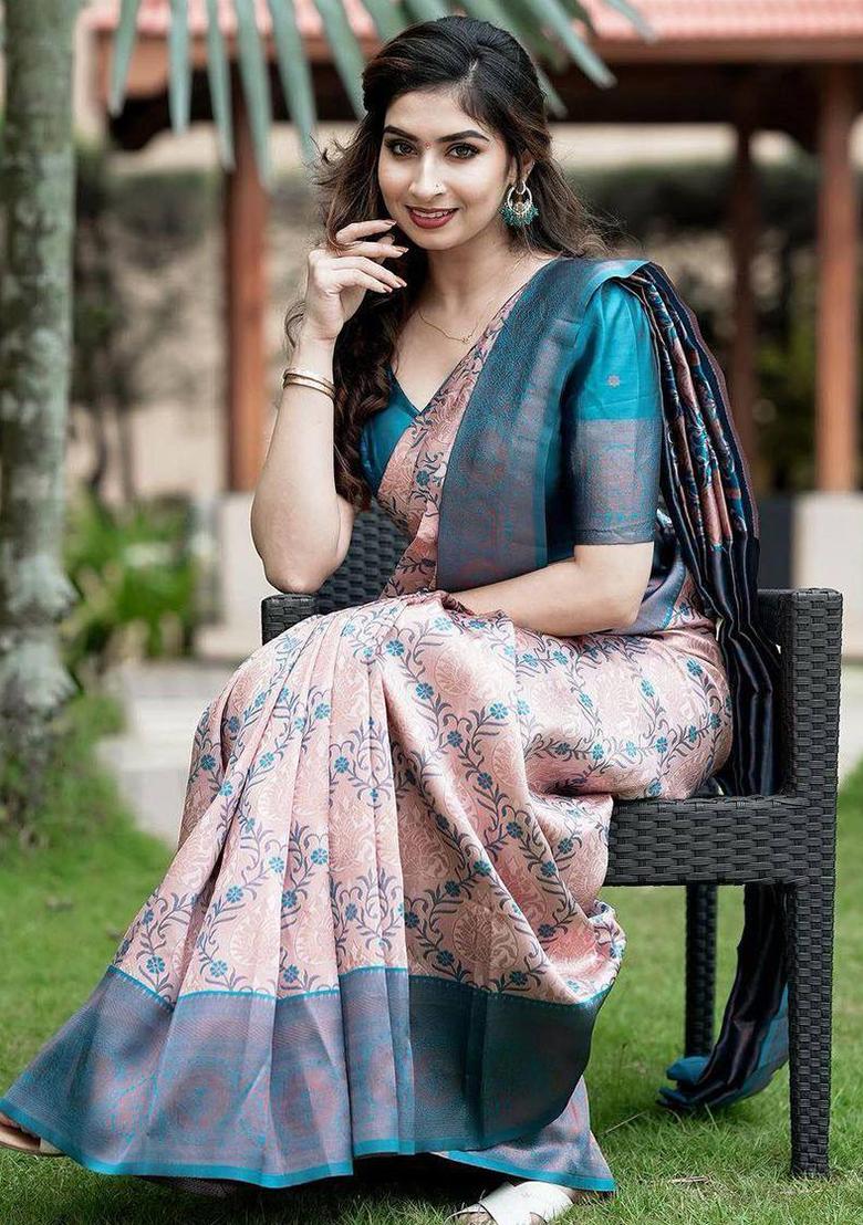 Pink Jacquard Work Soft Lichi Silk Saree Set