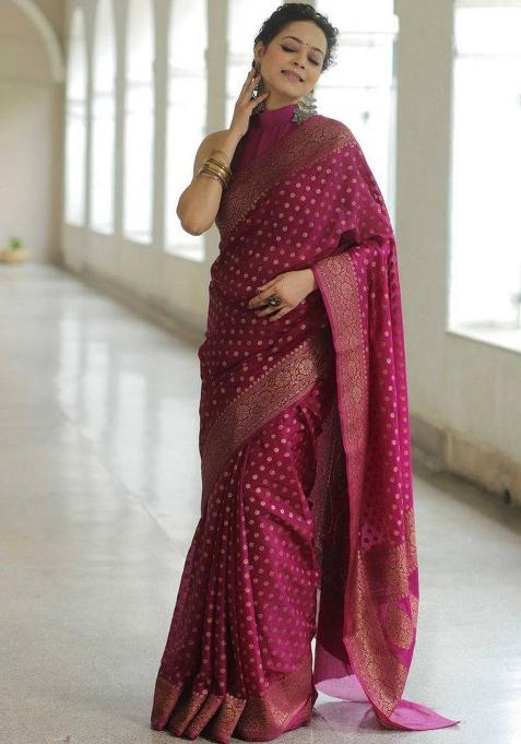 Wine Jacquard Work Soft Lichi Silk Saree Set