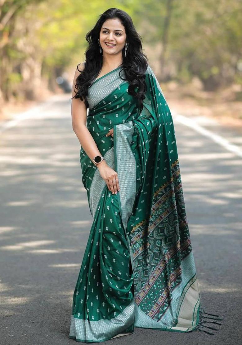 Green Jacquard Work Soft Lichi Silk Saree Set