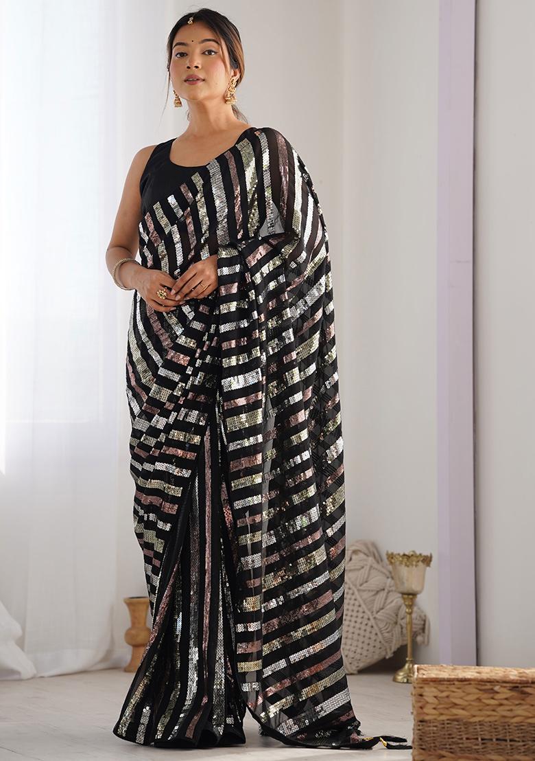 Black Sequance Georgette Saree Set