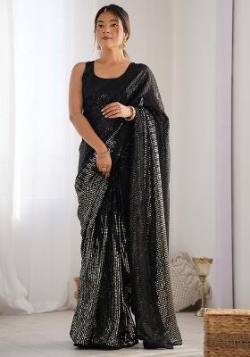Black Sequance Georgette Saree Set