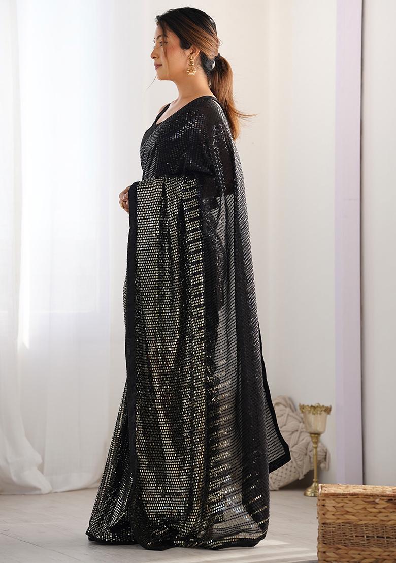 Black Sequance Georgette Saree Set